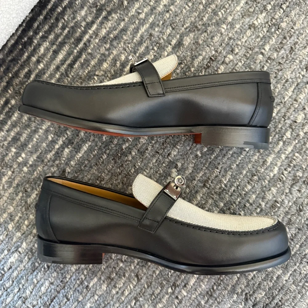 Hermes Destin Black and Gray Canvas Loafer - Picture 5 of 5
